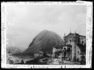 Acquarello con la chiesa di S. Maria degli Angeli e l'oratorio di di S. Elisabetta a Lugano, prima metà del XIX secolo