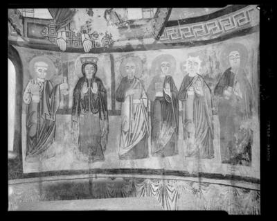 Particolare dell'affresco con la Vergine e gli apostoli, nell'abside della chiesa romanica di S. Vigilio a Rovio