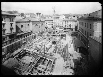 Cantiere per la costruzione del nuovo palazzo della Posta a Lugano