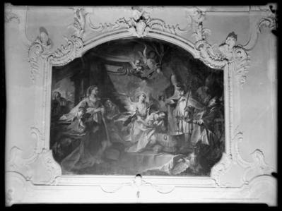 Dipinto su tela raffigurante "San Giovanni nella caldaia dell'olio bollente" nella chiesa parrocchiale di S. Giovanni Evangelista a Morbio Superiore
